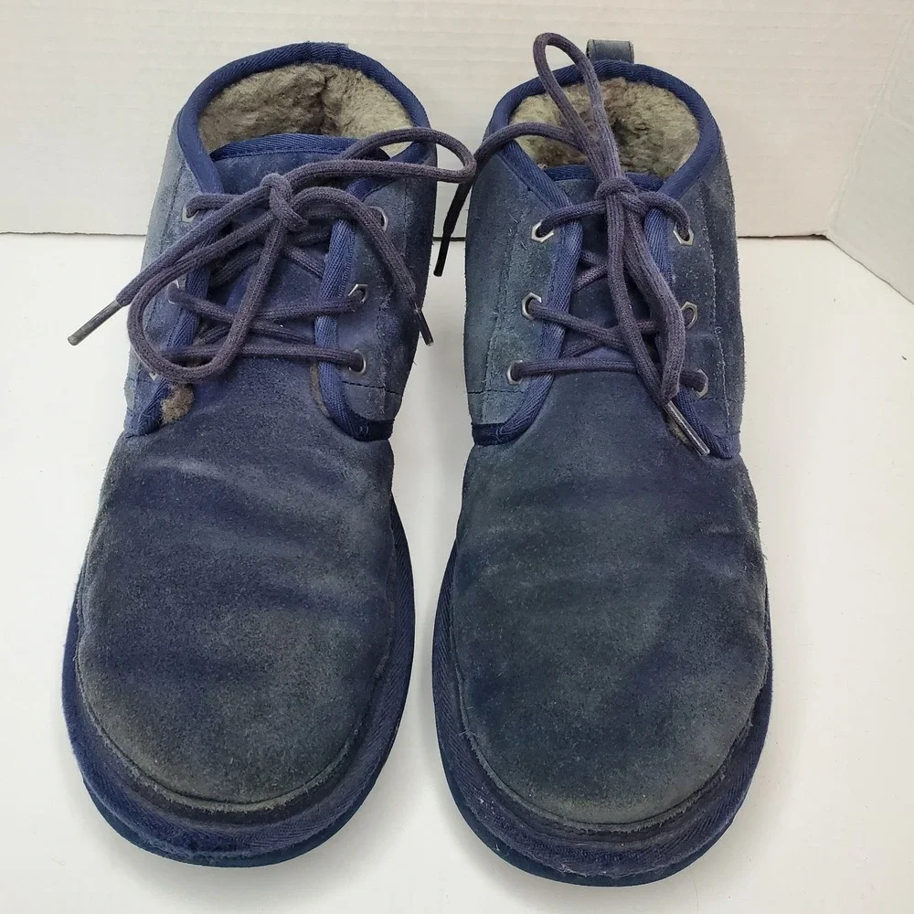 UGG‎ Neumel Mens Navy Blue Suede Sheepskin Lined Chukka Boots Size 11 Urban Cozy